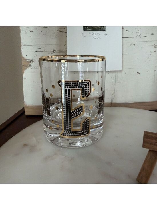 By Anthropologie Other - By Anthropologie Bistro Monogram E Tumbler 24K Gold Rim/Decals Old Fashioned